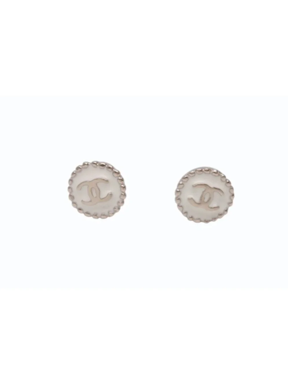 Chanel CC Logo Earrings White Gold White